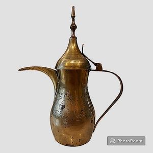 Middle Eastern Dallah Arabic Copper Coffee Pot Vintage Bedouin Jug Botanical
